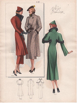 5 VINTAGE FRENCH FASHION PRINTS 1936